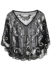 Zapaka Cape à Paillettes Noires Style Rétro des Années 1920