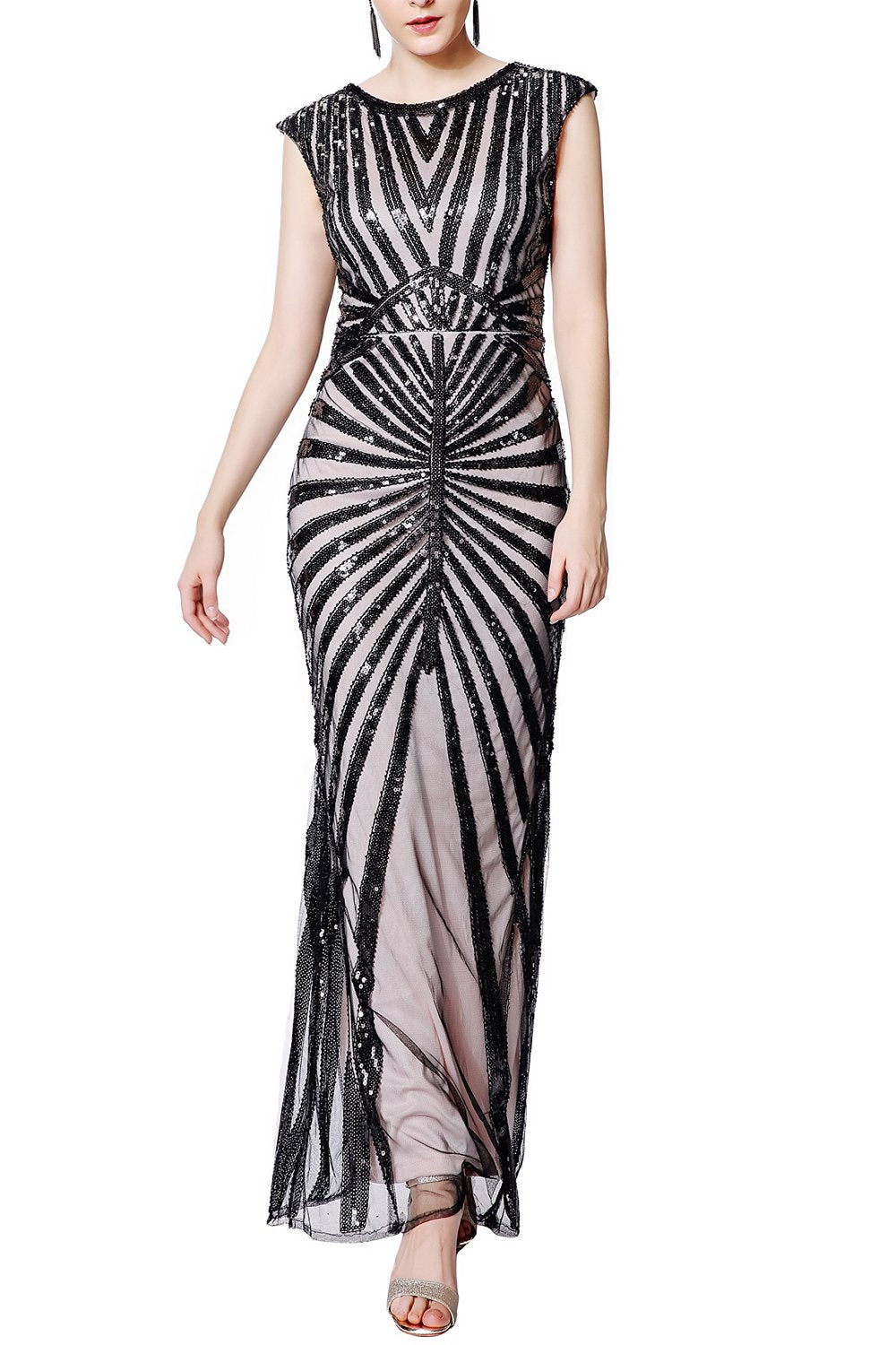 Robe Sirène Noire 1920s Gatsby Flapper avec paillette
