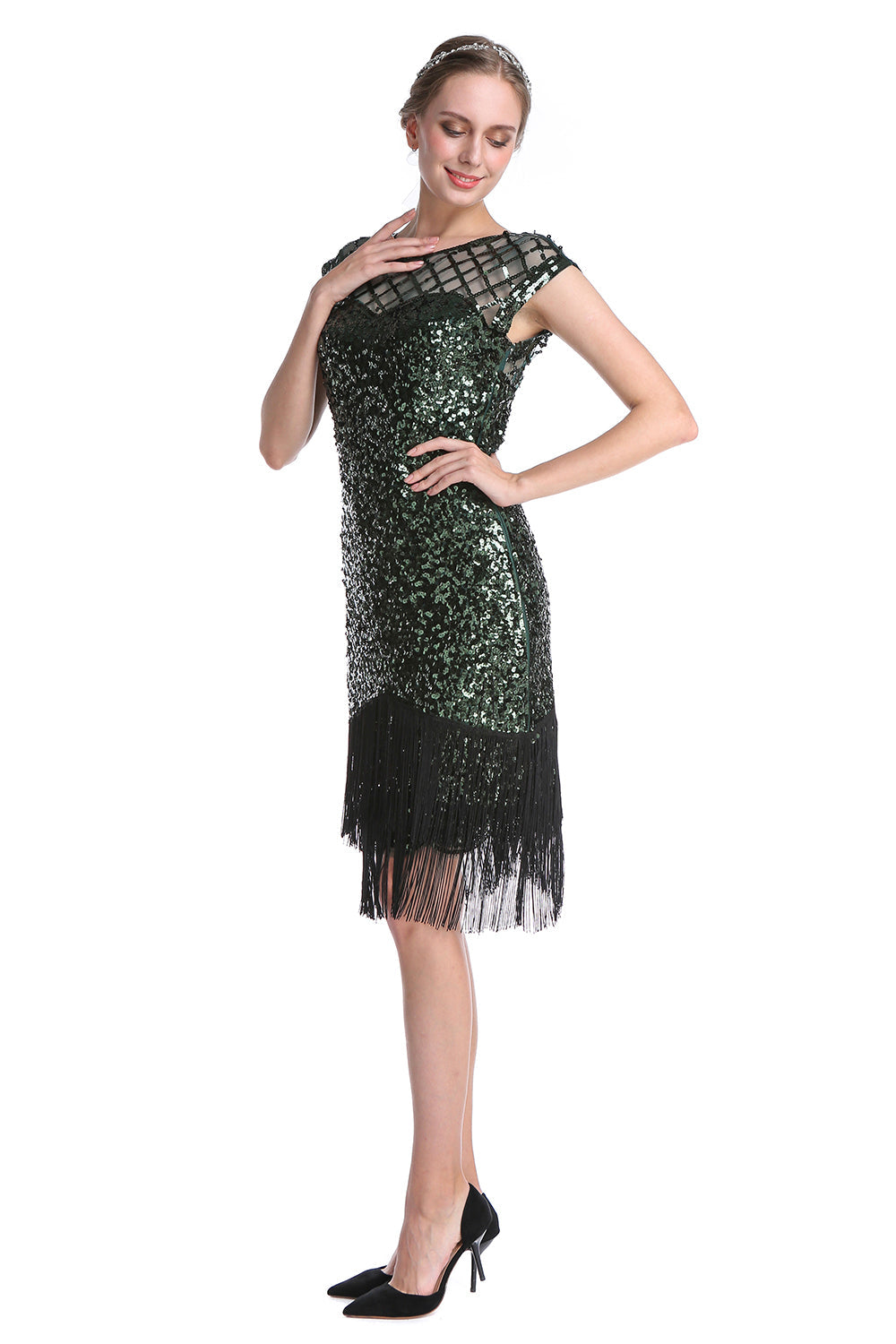 Robe Rose Sequin Gatsby 1920s Flapper