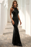 Robe noire de bal de sirène de sequin