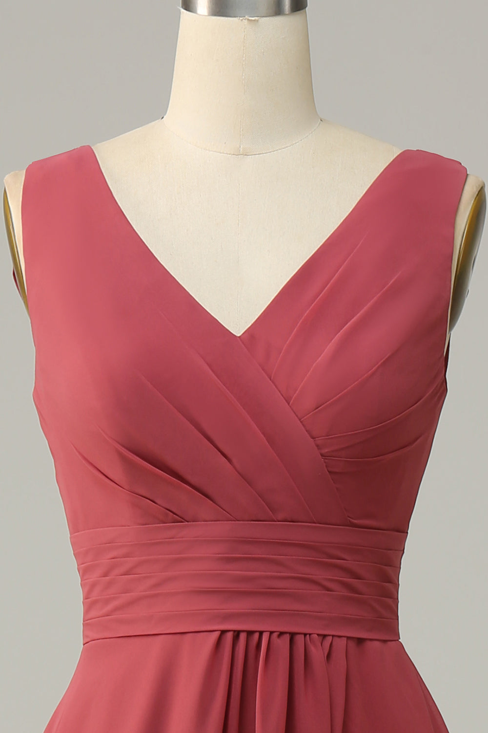 V Col Désert Rose Sans manches Chiffon Robe de demoiselle d’honneur longue