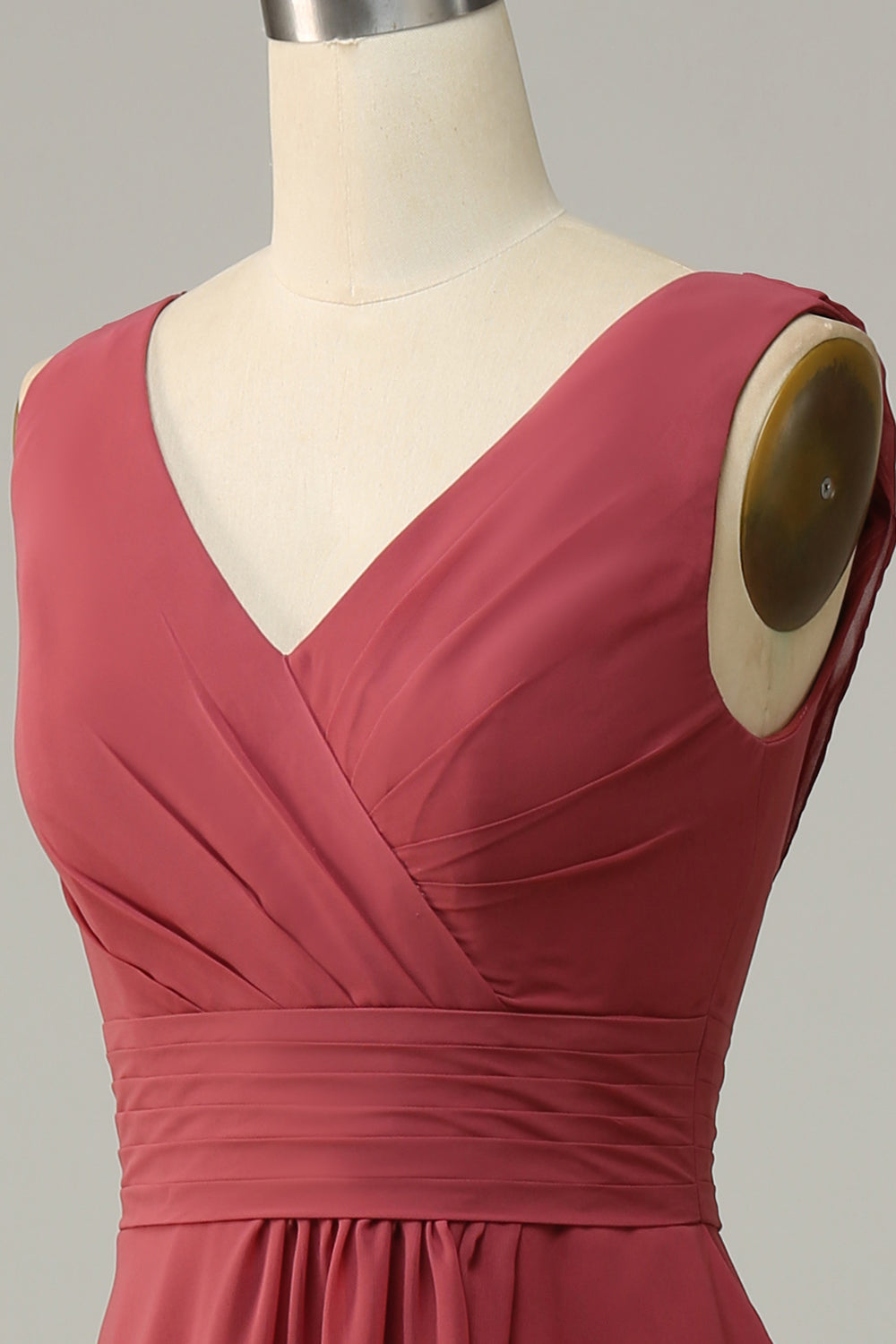 V Col Désert Rose Sans manches Chiffon Robe de demoiselle d’honneur longue