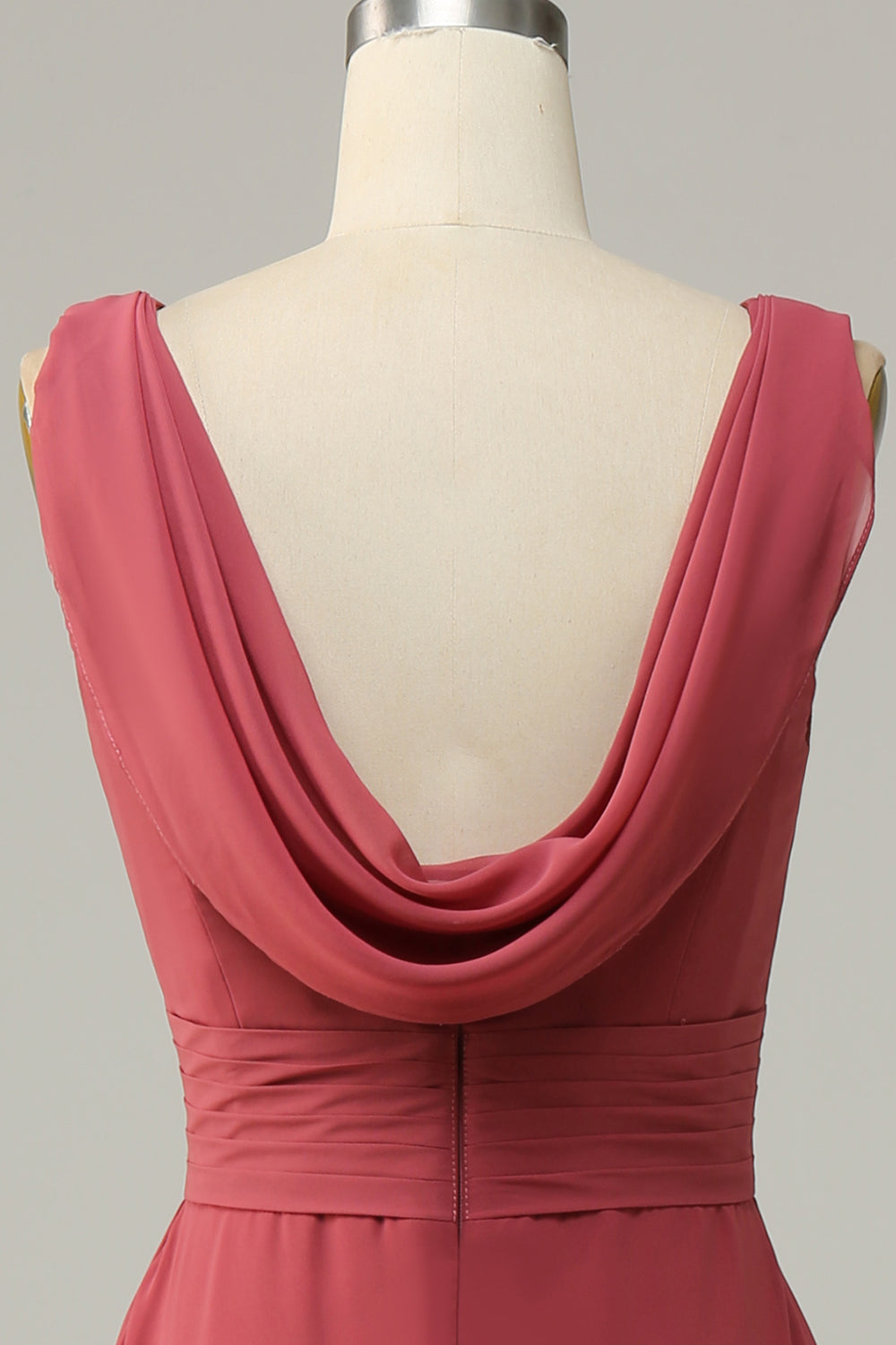 V Col Désert Rose Sans manches Chiffon Robe de demoiselle d’honneur longue