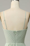 Robe de demoiselle d'honneur sans manches à bretelles spaghetti Dusty Sage