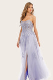 Robe long prom de Tulle de lavande avec la dentelle