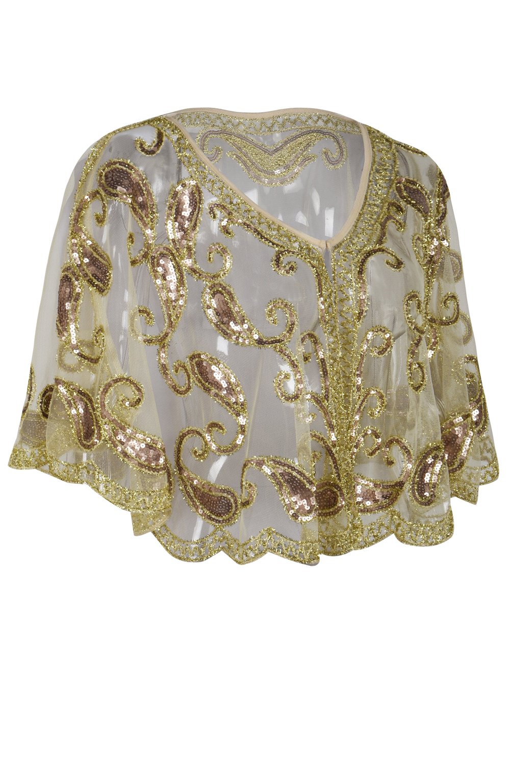 Zapaka Cape à Paillettes Ivoire Style Rétro des Années 1920