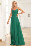 Une ligne Spaghetti Straps Vert foncé Robe de demoiselle d’honneur longue