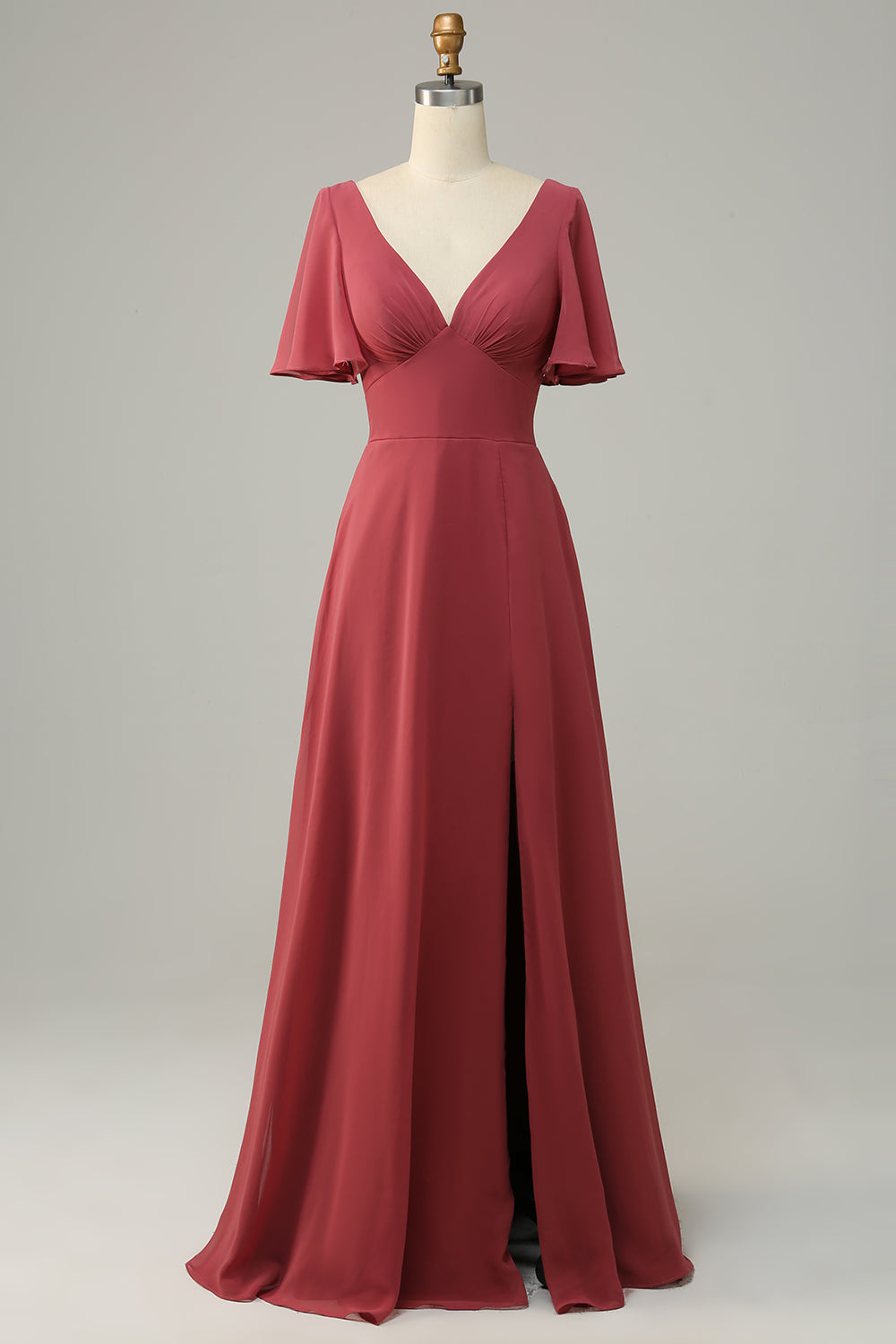 V Col Manches Courtes Dos Ouvert Robe de demoiselle d’honneur