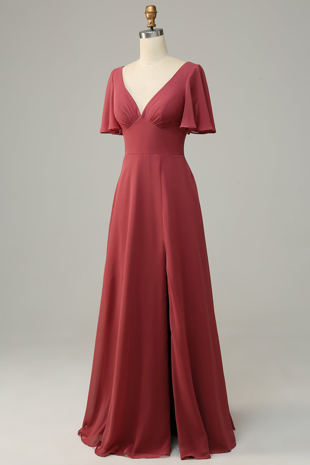 V Col Manches Courtes Dos Ouvert Robe de demoiselle d’honneur
