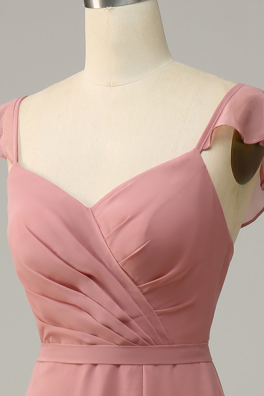 Dusty Rose - Robe de demoiselle d'honneur longue ligne A à volants