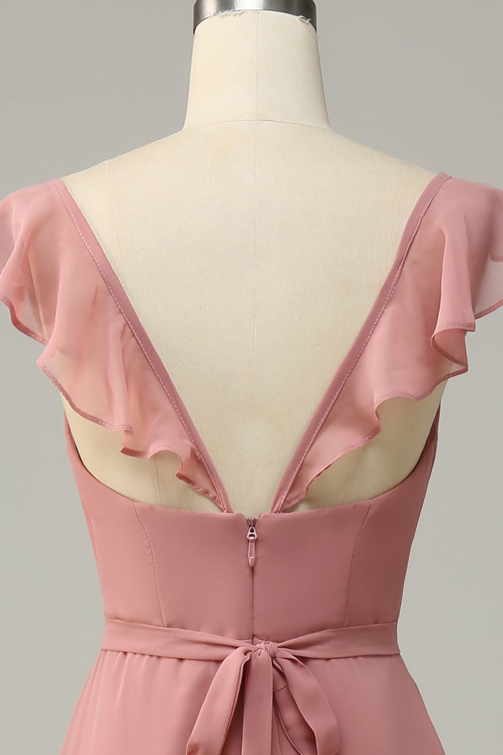 Dusty Rose - Robe de demoiselle d'honneur longue ligne A à volants