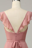 Dusty Rose - Robe de demoiselle d'honneur longue ligne A à volants