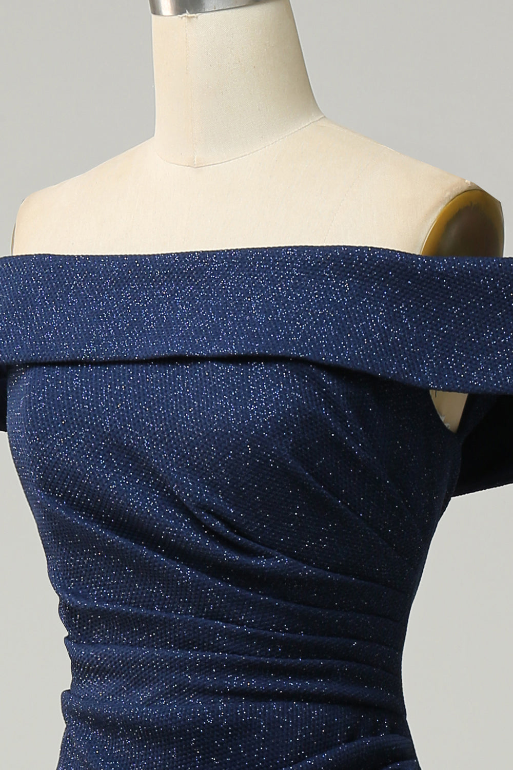 Marine Robe de demoiselle d'honneur longue fourreau scintillante à épaules dénudées