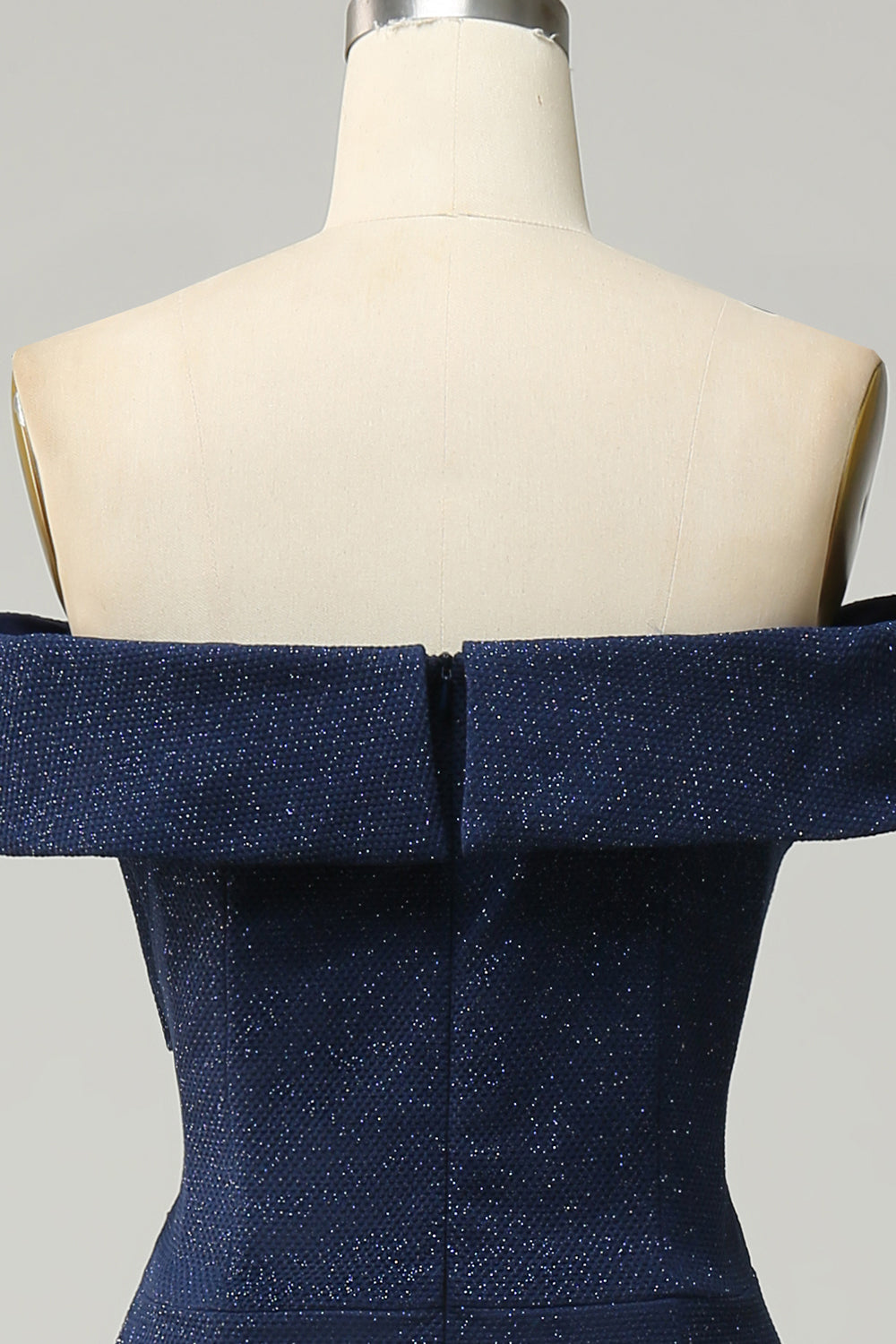 Marine Robe de demoiselle d'honneur longue fourreau scintillante à épaules dénudées