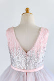 V Neck Pink Flower Girl Robe avec paillettes