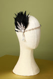 Bandeau à clapet perle plume noire des années 1920