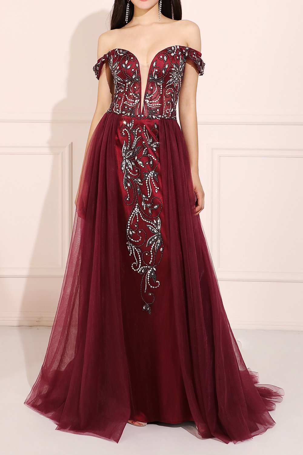 Robe de bal longue bordeaux