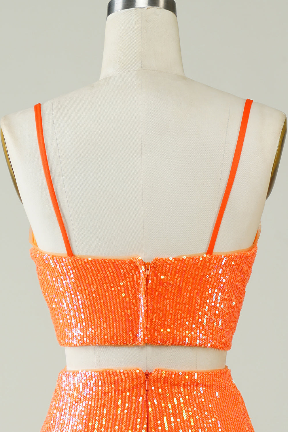 Deux pièces Orange Sequins Robe de cocktail moulante