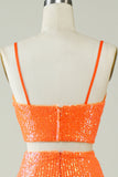 Deux pièces Orange Sequins Robe de cocktail moulante