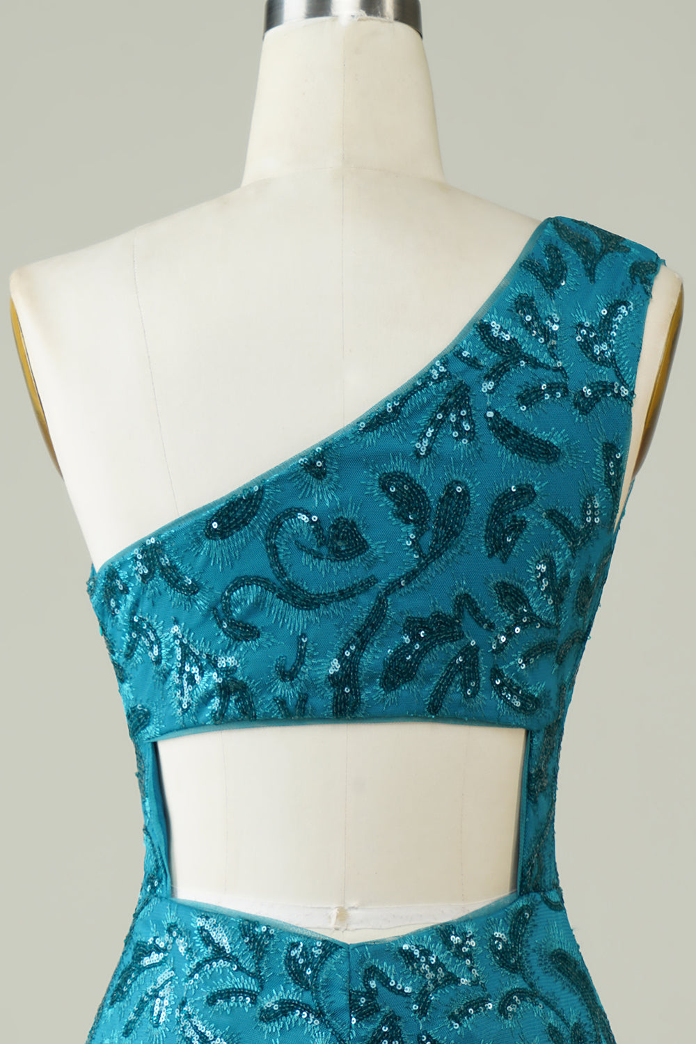 Robe de cocktail moulante à une épaule bleue avec dos creux