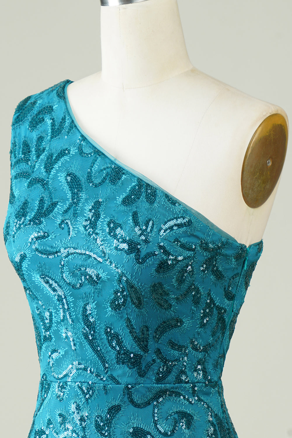 Robe de cocktail moulante à une épaule bleue avec dos creux