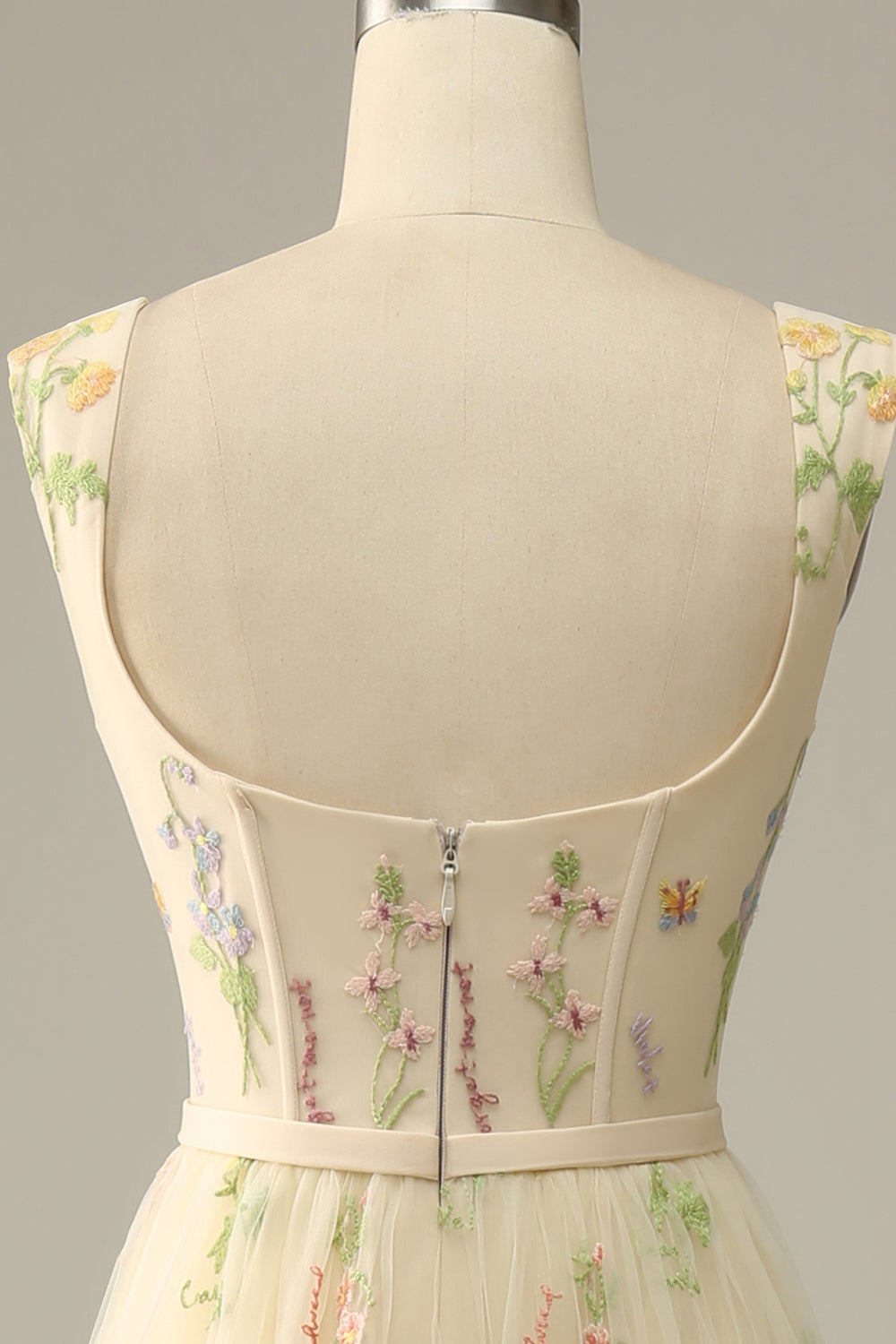 A-Line Col carré Violet Long Bal Robe avec Broderie