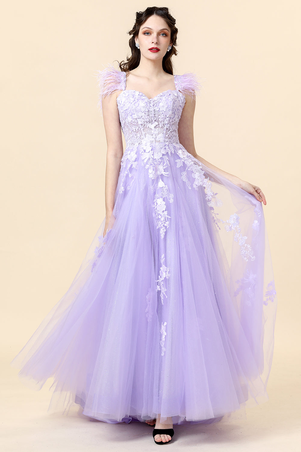 Une robe de bal longue longue Sweetheart Purple avec des appliques