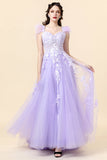 Une robe de bal longue longue Sweetheart Purple avec des appliques