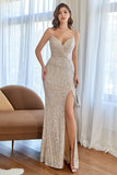 Champagne Sirène Paillettes Robe de bal avec fente