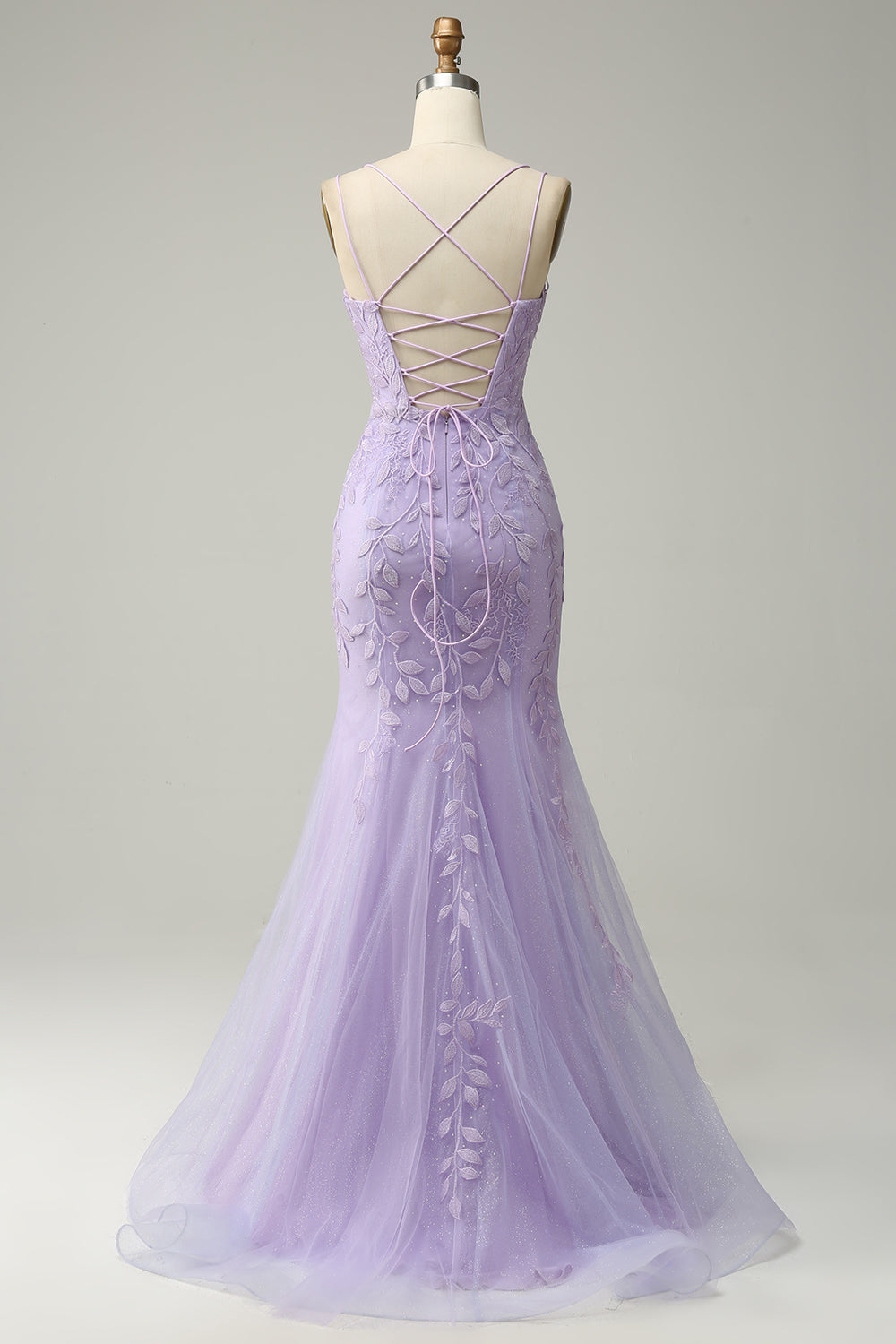 Bretelles Spaghetti Sirène Robe de soirée longue bleue avec Appliques