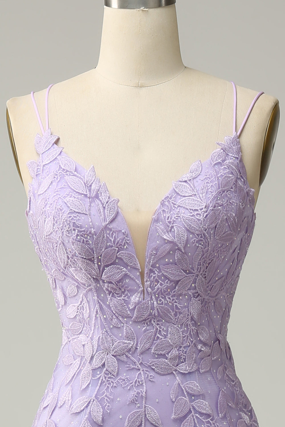 Bretelles Spaghetti Sirène Violet Long soirée Robe avec Appliques