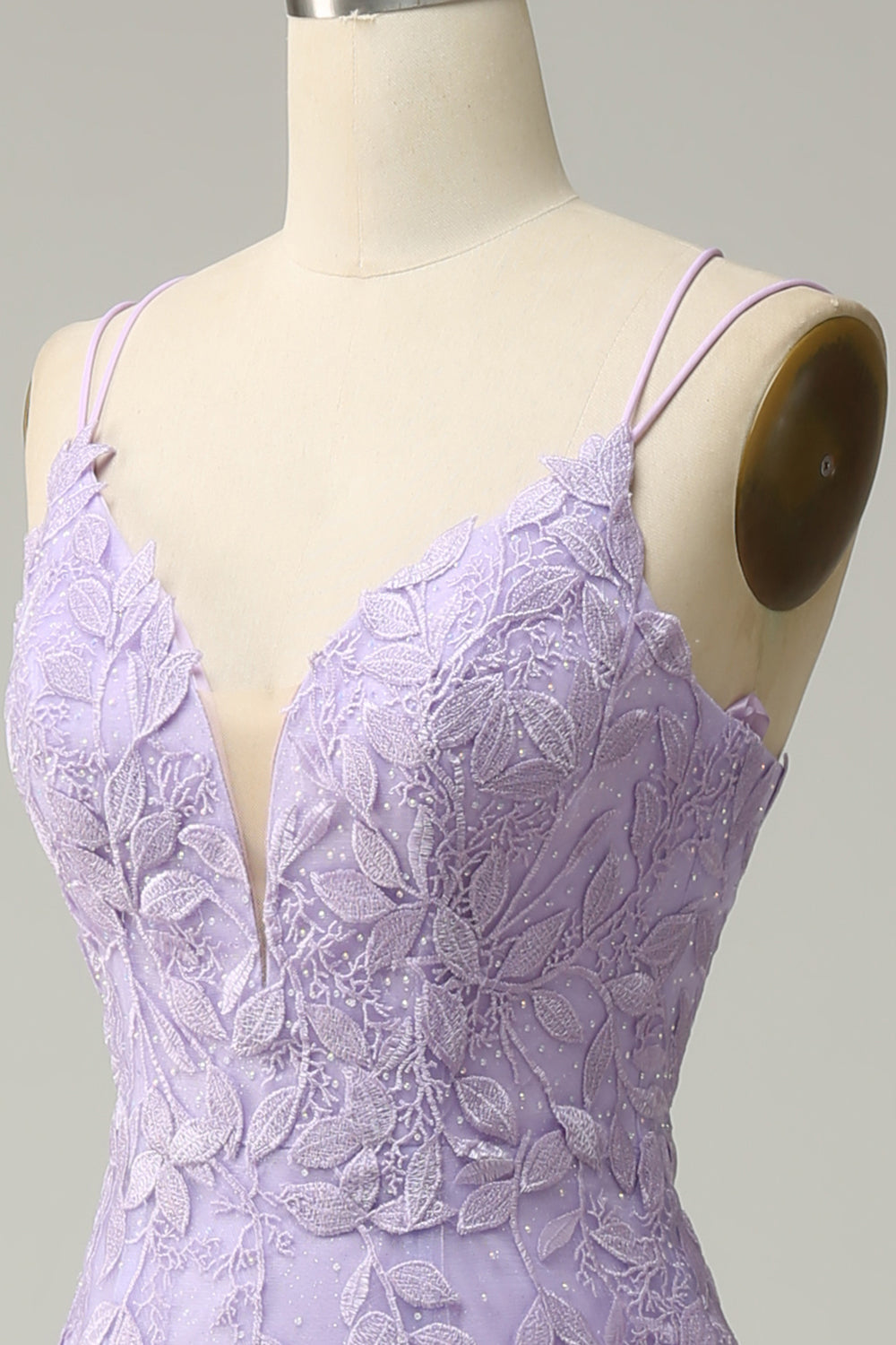 Bretelles Spaghetti Sirène Violet Long soirée Robe avec Appliques