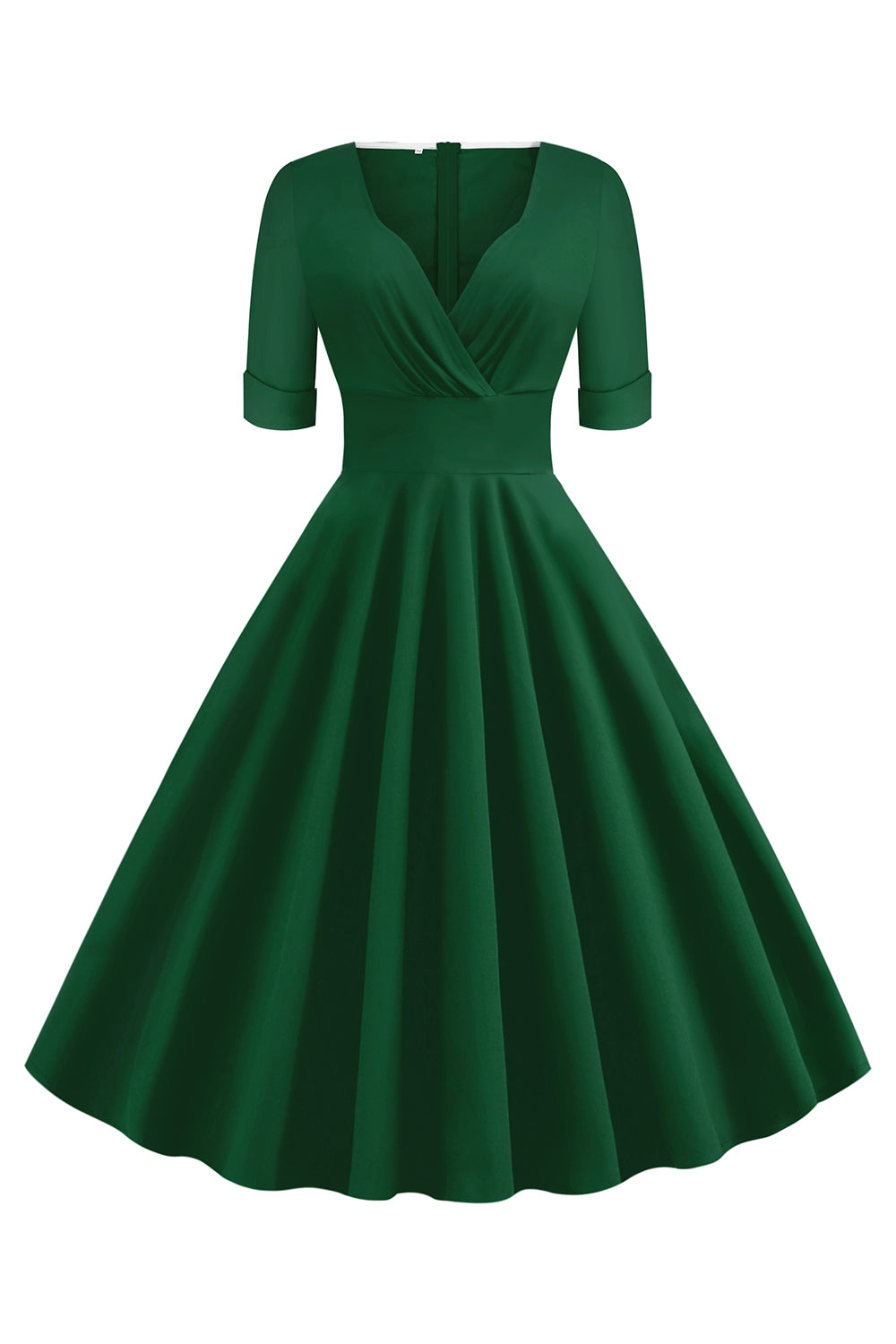 Vert V-Neck Manches Courtes Années 50 Swing Robe
