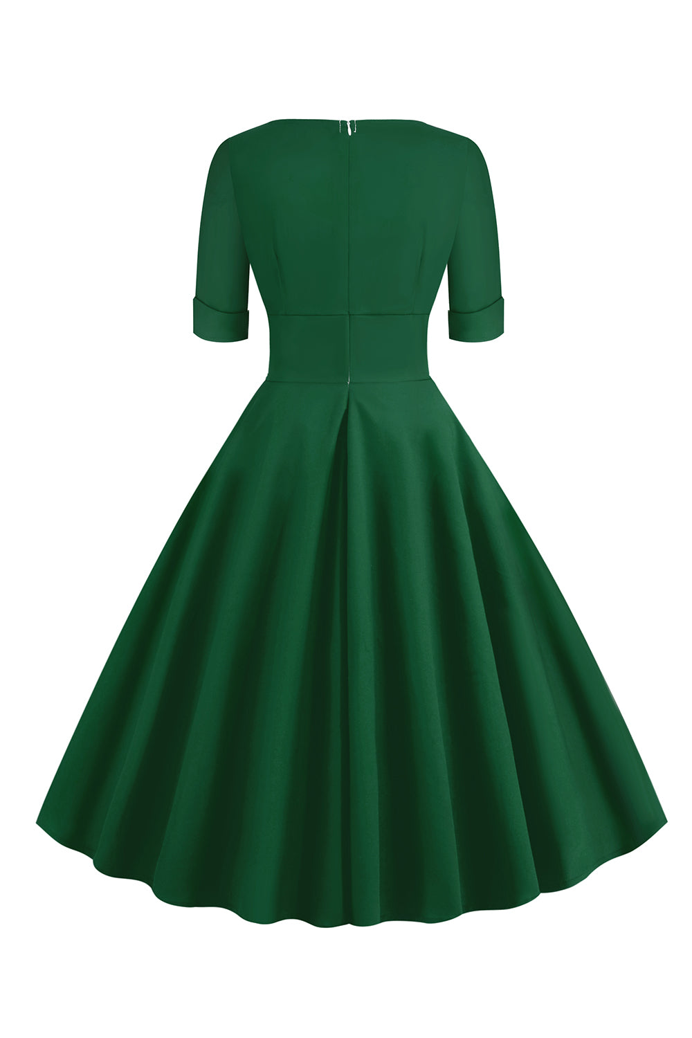 Vert V-Neck Manches Courtes Années 50 Swing Robe