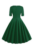 Vert V-Neck Manches Courtes Années 50 Swing Robe