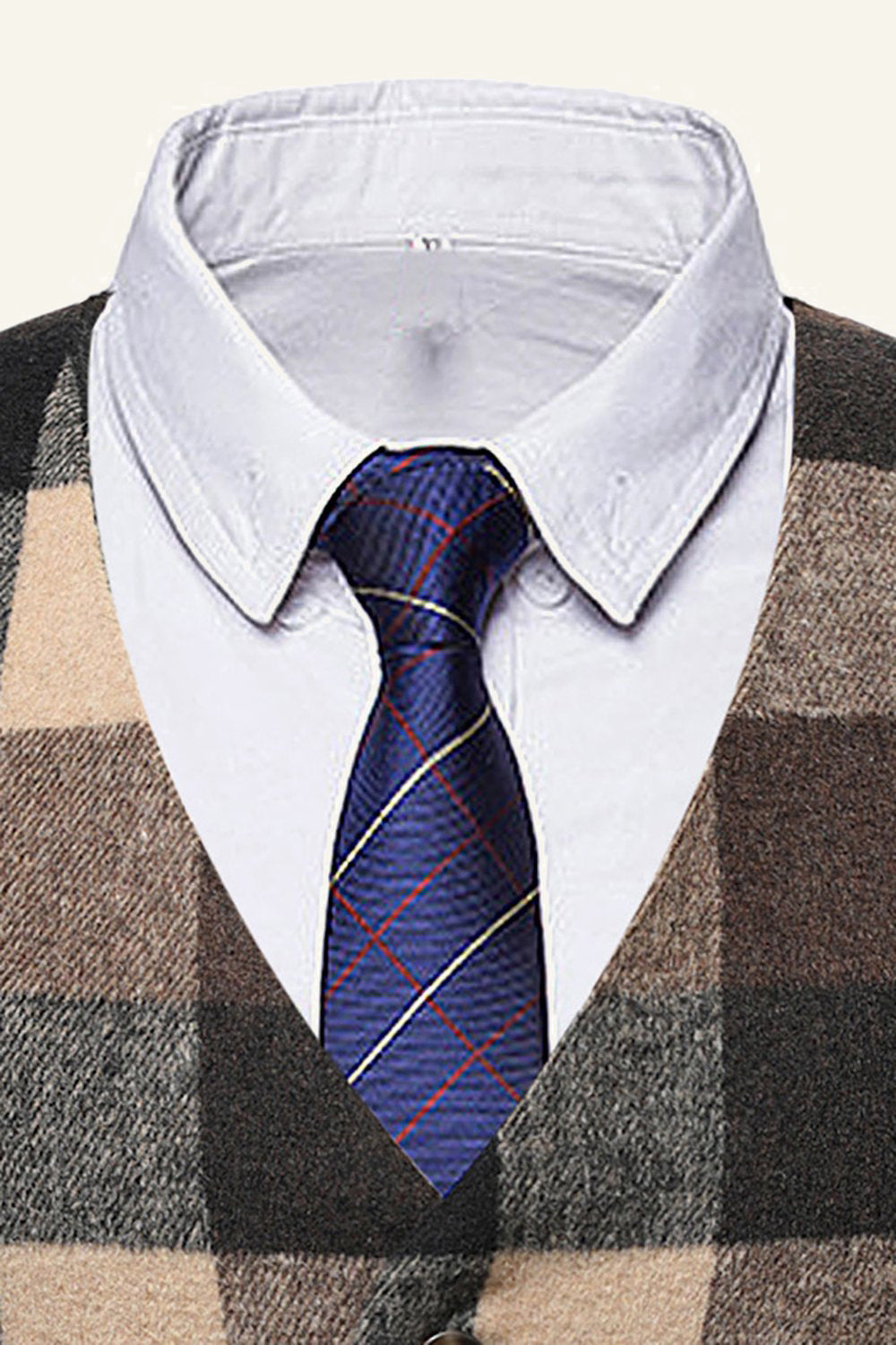 Revers marron Gilet à carreaux de costume pour hommes