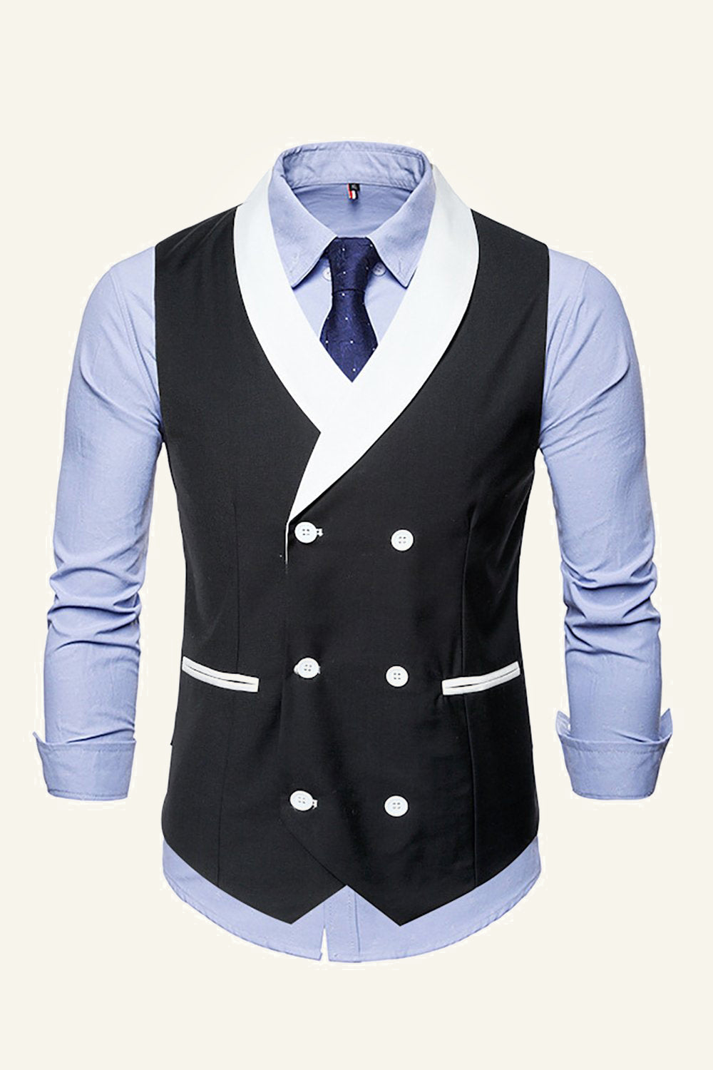 Châle noir Revers Double Poitrine Gilet de costume pour homme