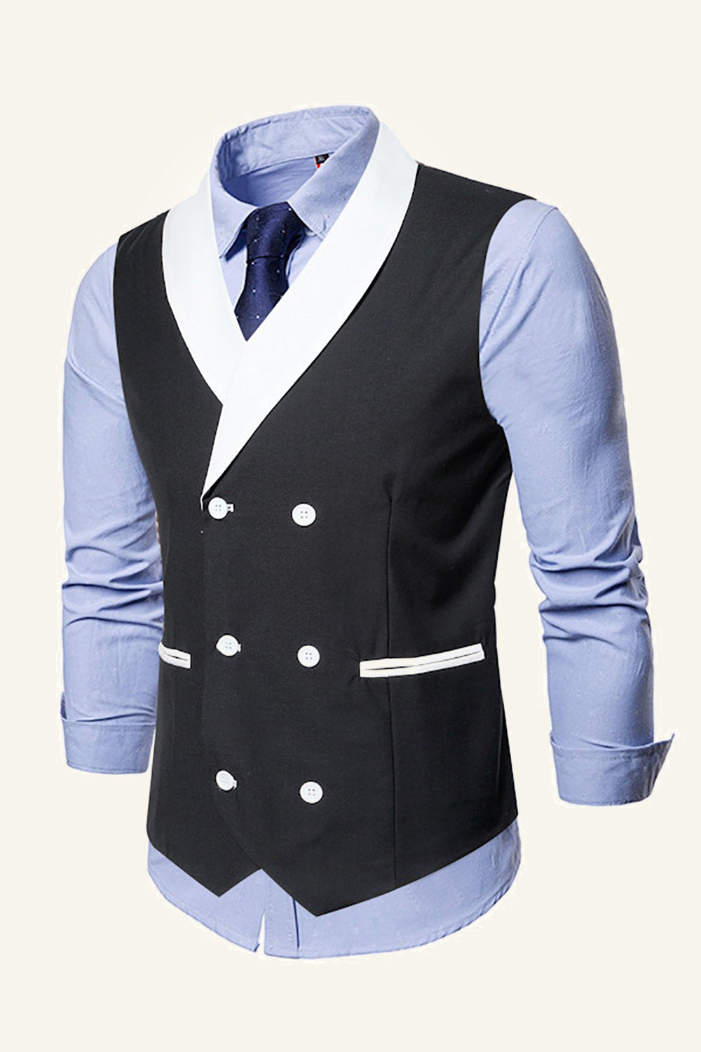 Châle noir Revers Double Poitrine Gilet de costume pour homme