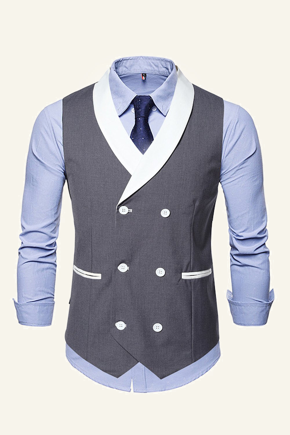 Châle noir Revers Double Poitrine Gilet de costume pour homme
