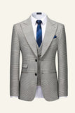 Gris Plaid Peak Lapel 3 pièces Hommes Costumes de mariage