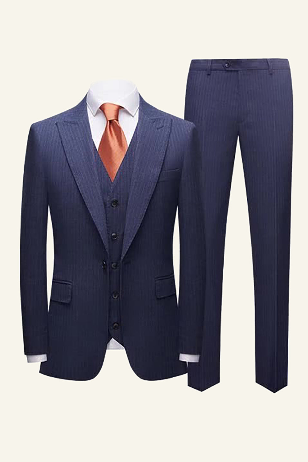 Bleu foncé Pinstriped 3 pièces Hommes Costumes de mariage