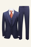 Bleu foncé Pinstriped 3 pièces Hommes Costumes de mariage
