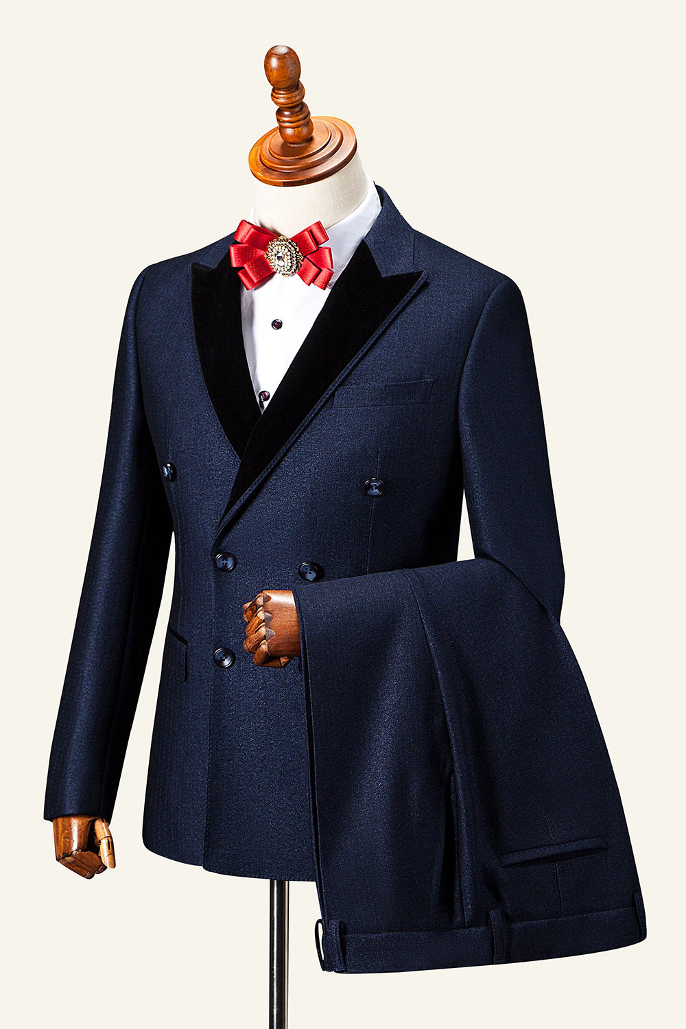 Bleu foncé Revers à double poitrine Tuxedo pour hommes