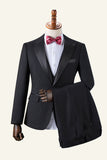 Black Peaked Lapel 3-Piece Costume Homme Tuxedo