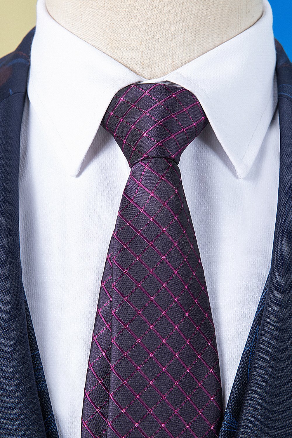 Bleu foncé à revers à pointe imprimé smoking 3 pièces pour homme