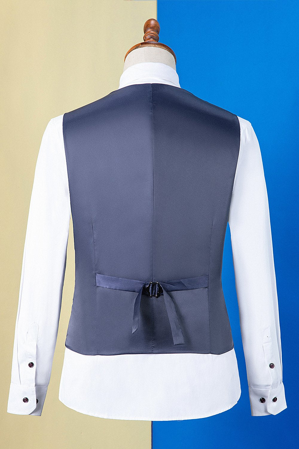 Bleu foncé à revers à pointe imprimé smoking 3 pièces pour homme