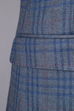 Costume 2 pièces pour homme à carreaux à carreaux bleus à double poitrine