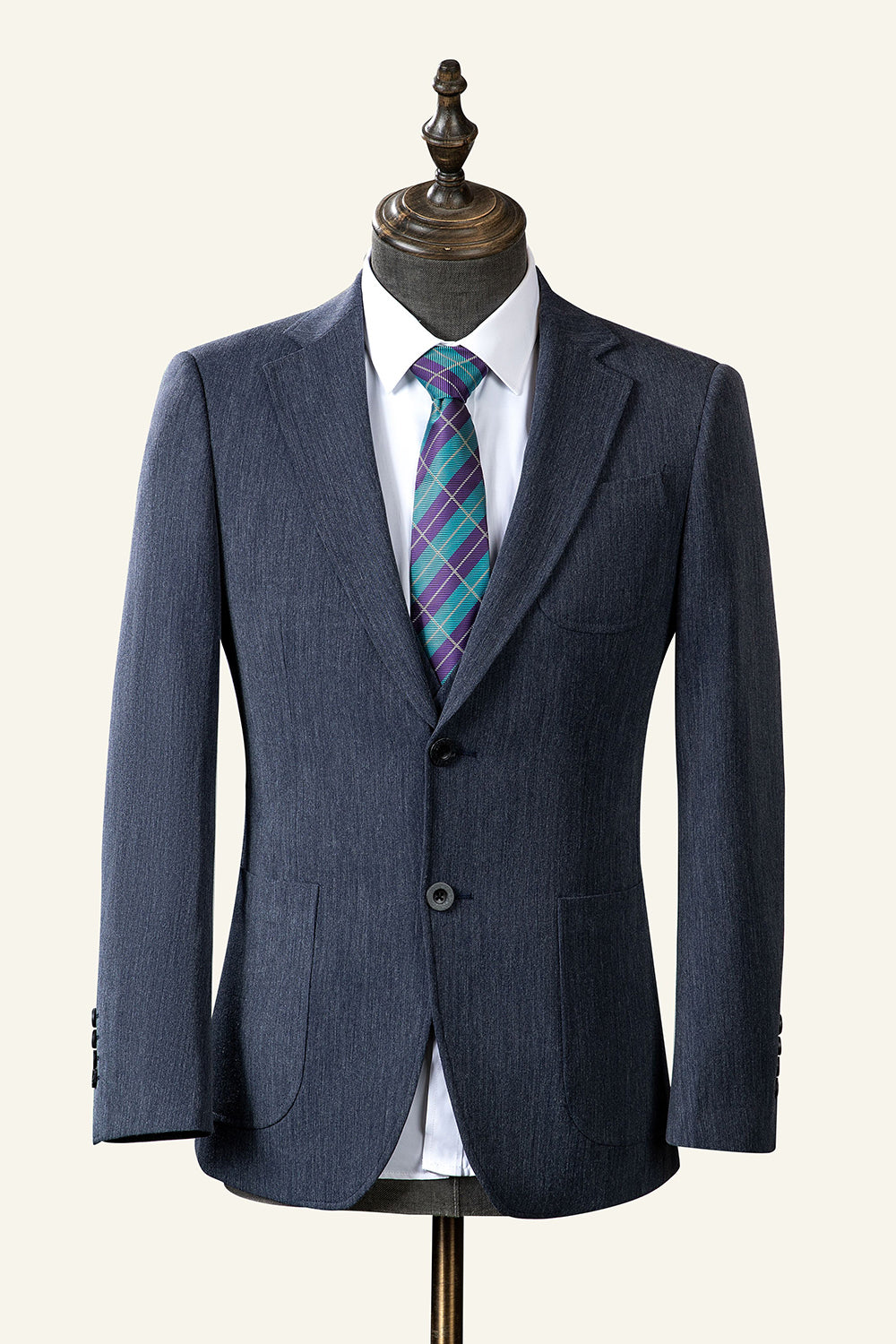 Grey Blue Notched Lapel Classic 3 pièces costume pour homme