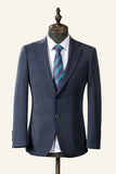 Grey Blue Notched Lapel Classic 3 pièces costume pour homme