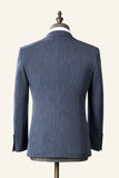Grey Blue Notched Lapel Classic 3 pièces costume pour homme